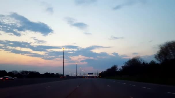 Ters Hareket Horizon Işıklı Sabah Otobanı Sürücü Noktası Pov Eyaletler — Stok video