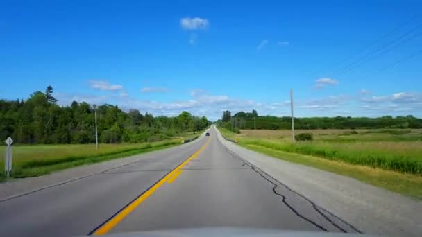 Reverse Motion Driving Rural Countryside Bright Summer Day Driver Point — Stock Video