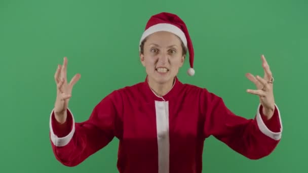 Wütende Frau Weihnachtsmann beleidigend — Stockvideo