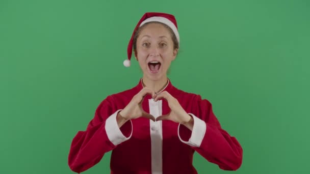 Donna Babbo Natale Fare un Cuore — Video Stock