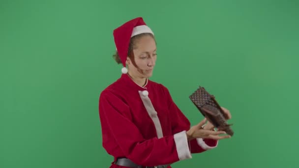 Woman Santa Claus Looking For Money In A Chest — Stock Video