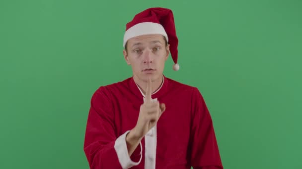 Dorosły człowiek Święty Mikołaj prosi o ciszę — Wideo stockowe