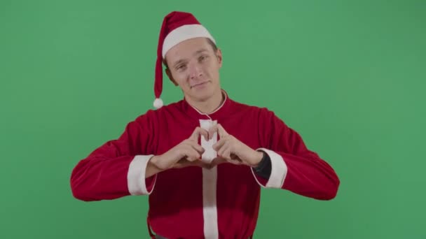 Adult Man Santa Claus Making A Heart — Stock Video