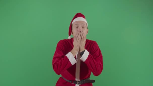 Adult Man Santa Claus Sending Kisses — Stock Video