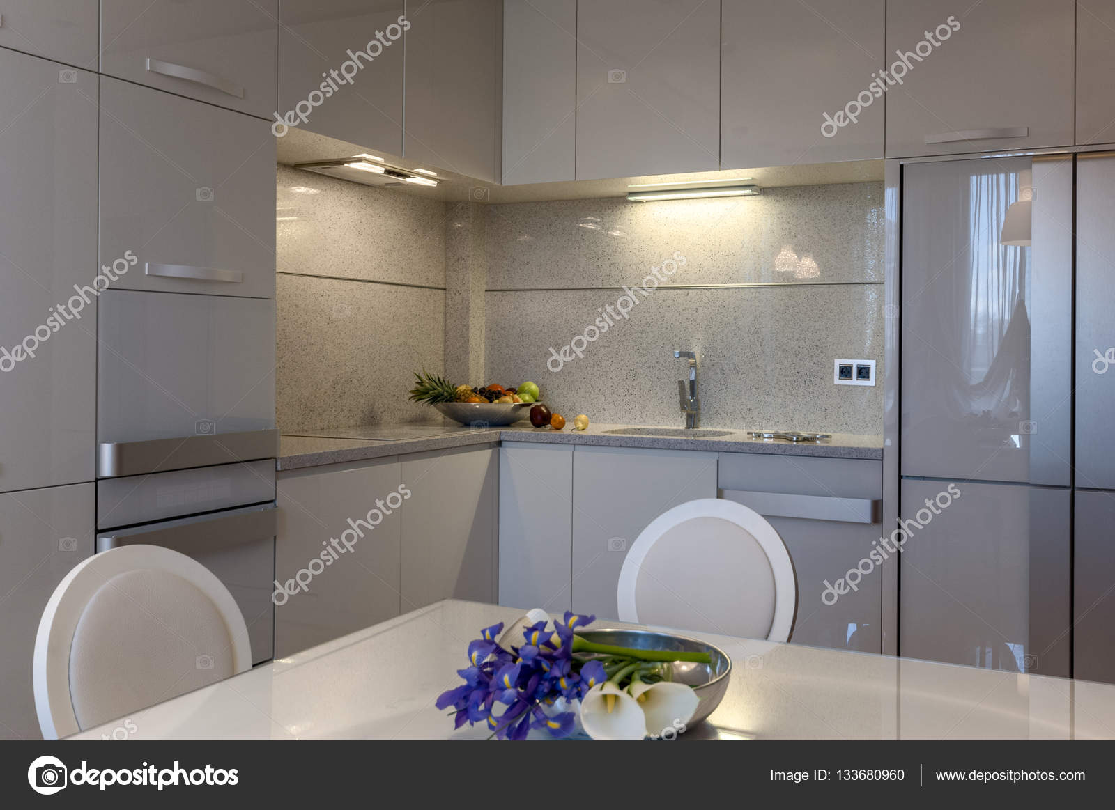 Modern Marble Kitchen Interior Stock Editorial Photo