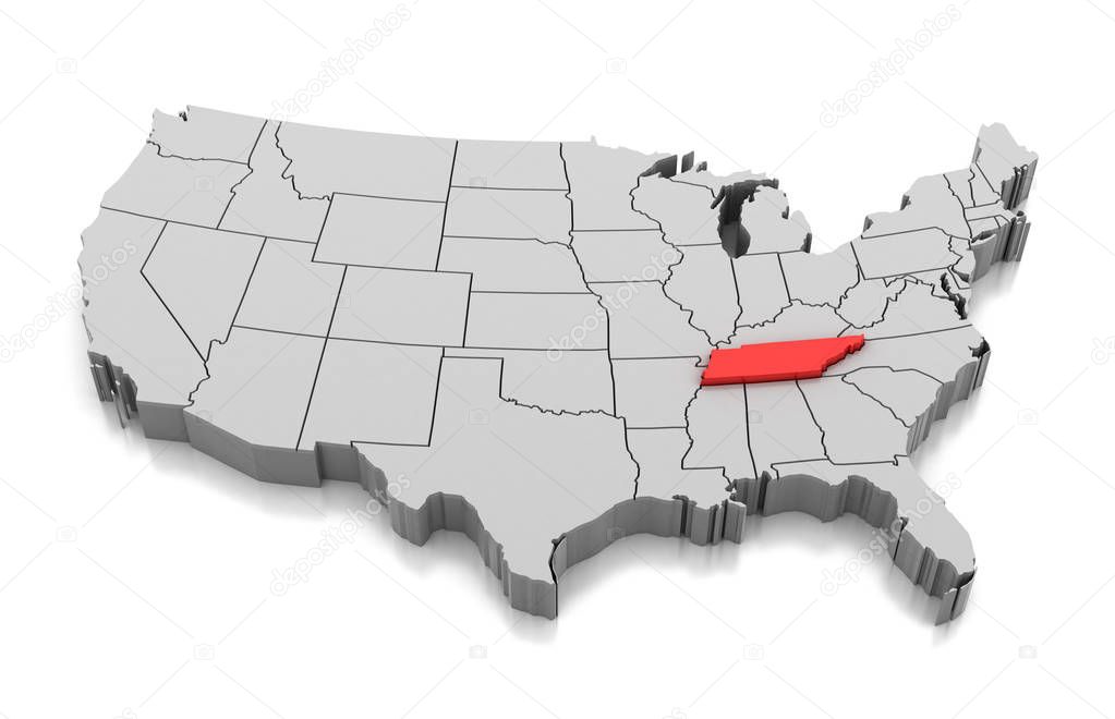 Map of Tennessee state, USA