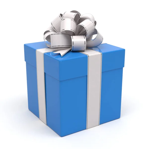 Blue Gift Box White Bow — Stock Photo, Image