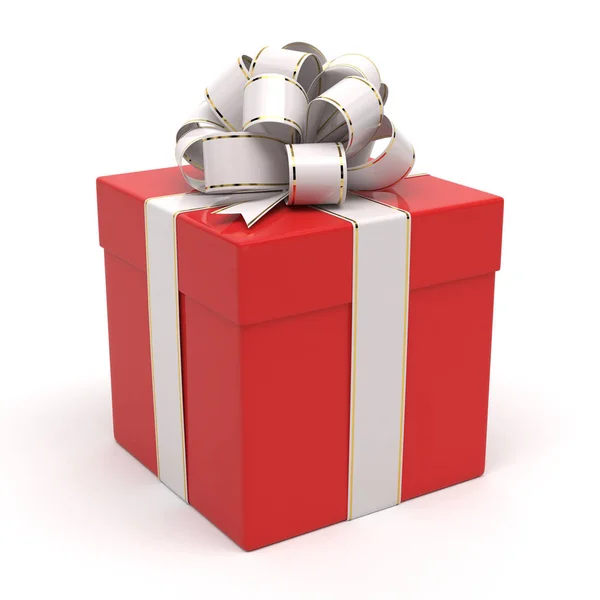 Red Gift Box White Bow — Stock Photo, Image