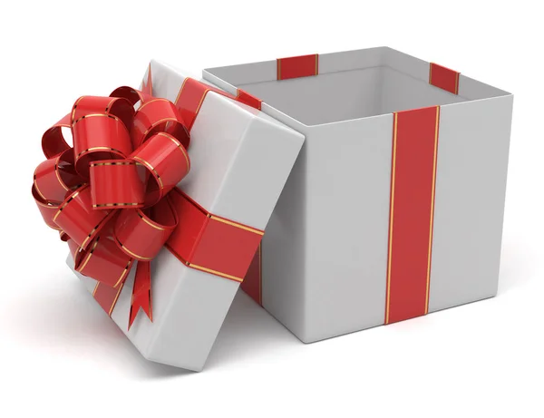 Open Gift Box Red Gold Bow — Stock Photo, Image