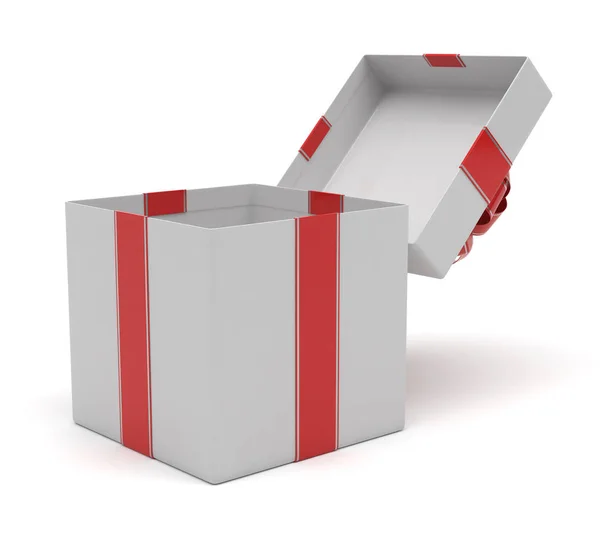 Open Gift Box Red Silver Bow — Stock Photo, Image