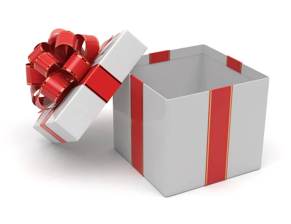 Open Gift Box Red Gold Bow — Stock Photo, Image