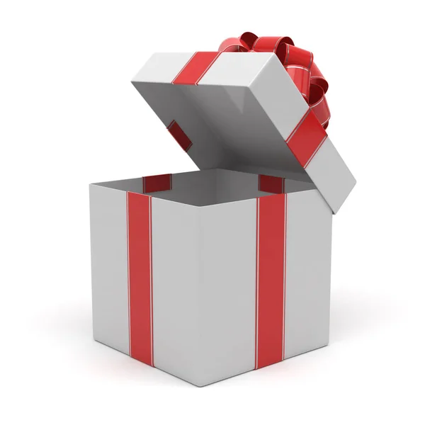 Open Gift Box Red Silver Bow — Stock Photo, Image