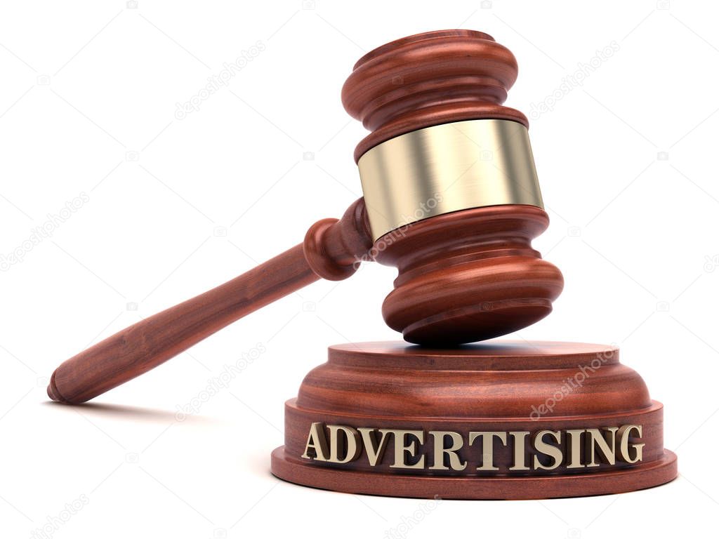 Advertising law. Gavel and word Advertising law on sound block