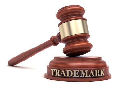 Ticari marka yasası. Gavel ve kelime markası ses bloğunda