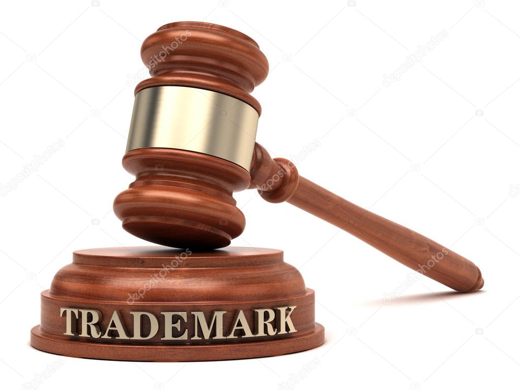 Trademark law. Gavel and word Trademark on sound block
