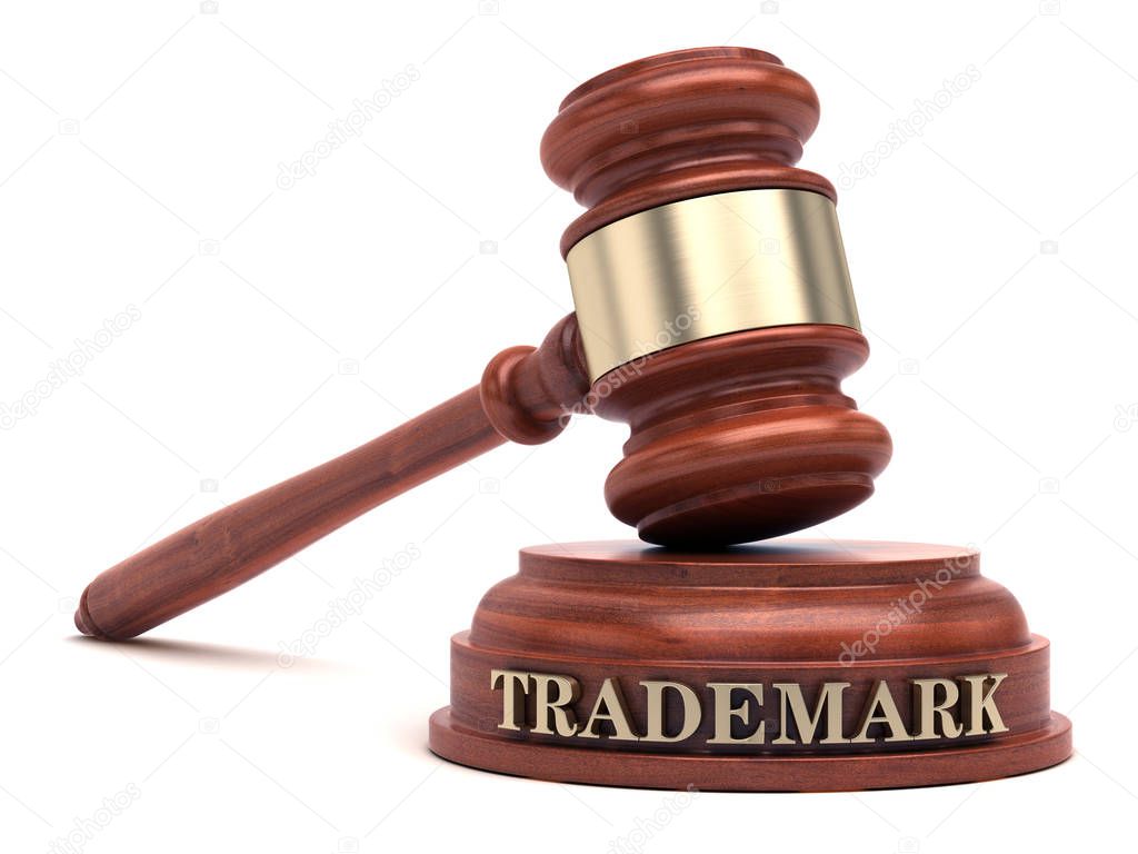 Trademark law. Gavel and word Trademark on sound block