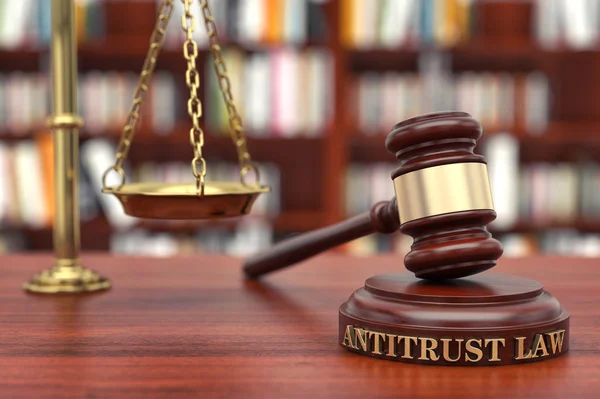 Antitrust Law Gavel Slovo Antitrust Zvukovém Bloku — Stock fotografie