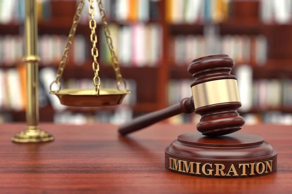 移民法 サウンドブロック上のギャベルと単語の移民 — ストック写真