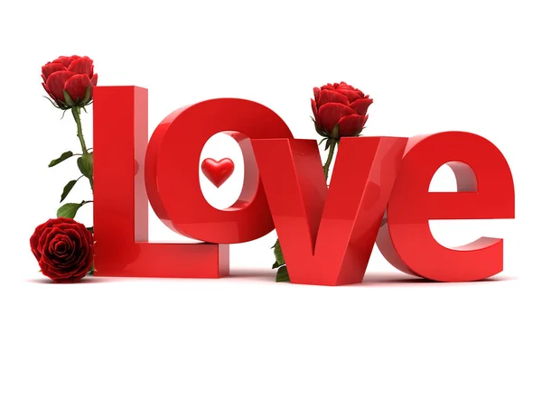 Αγάπη 3d κείμενο με τριαντάφυλλα. — Φωτογραφία Αρχείου