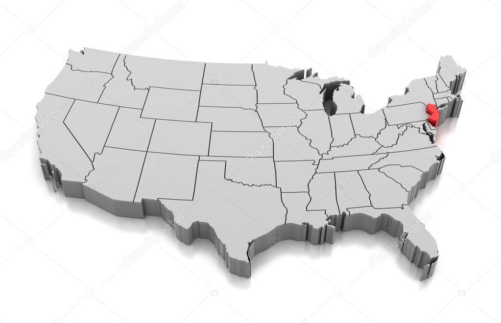 Map of New Jersey state, USA