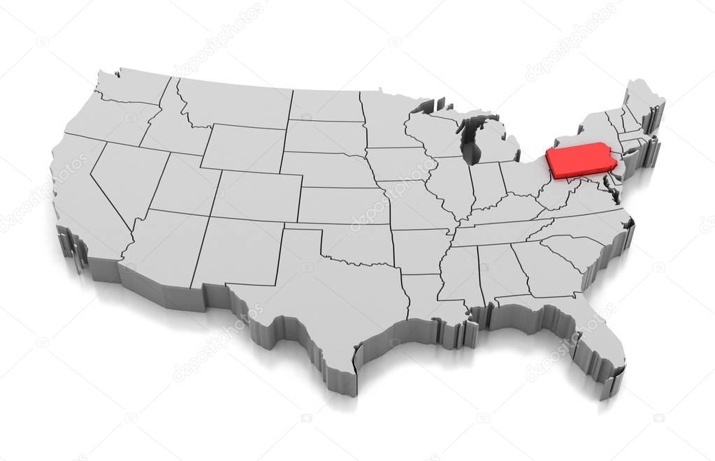Map of Pennsylvania state, USA