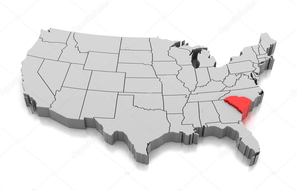 Map of South Carolina state, USA