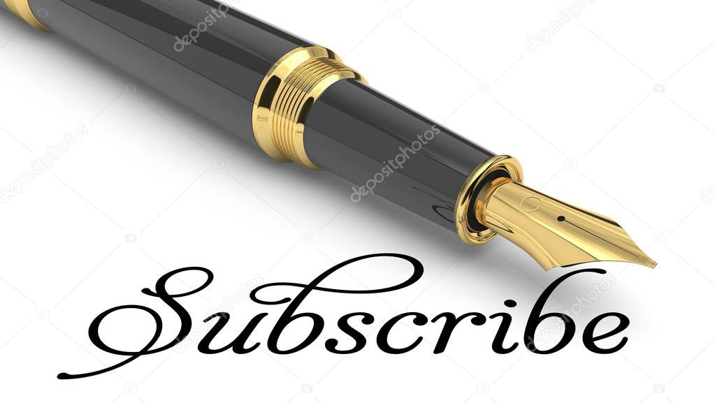 Subscribe word handwritten with fountain pen