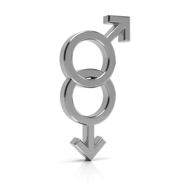 Symbol geja 3d renderowania. srebro gej symbol izolowane na biały backgr — Zdjęcie stockowe