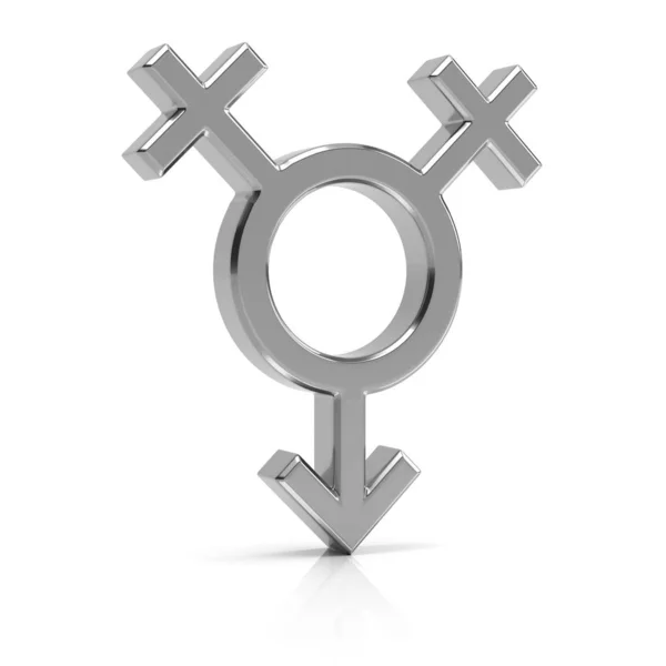 Symbol biseksualny 3d renderowania. Srebrny symbol biseksualny izolowany na wh — Zdjęcie stockowe