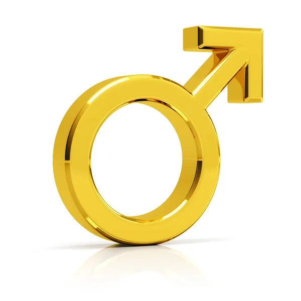 Male symbol 3d render. Golden male symbol isolated on white back — Stock Photo, Image