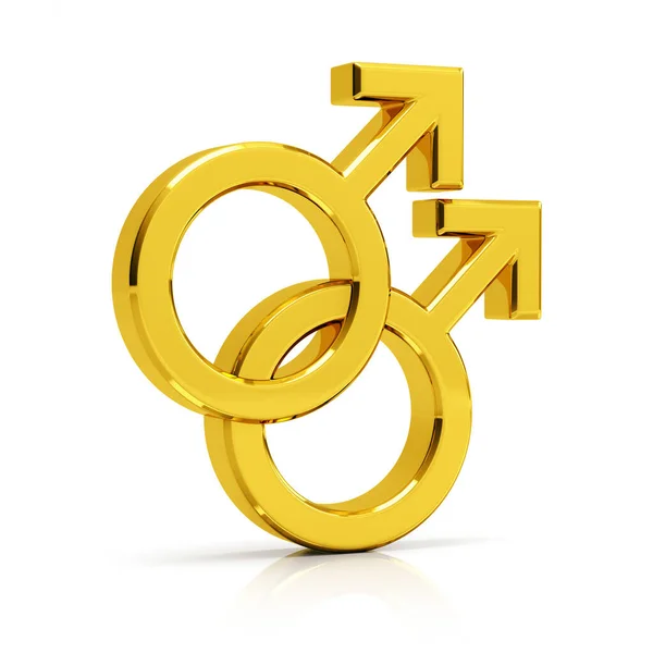Gay symbol 3d render. Golden gay symbol isolated on white backgr — Stock Photo, Image