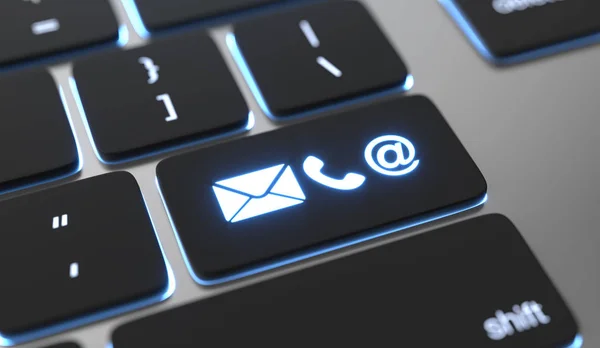 Contact icons on keyboard button. Online contact concept.