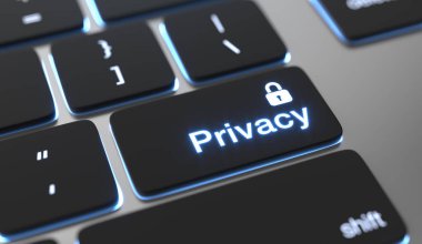 Klavye tuşundaki gizlilik metni. İnternet gizlilik kavramı.