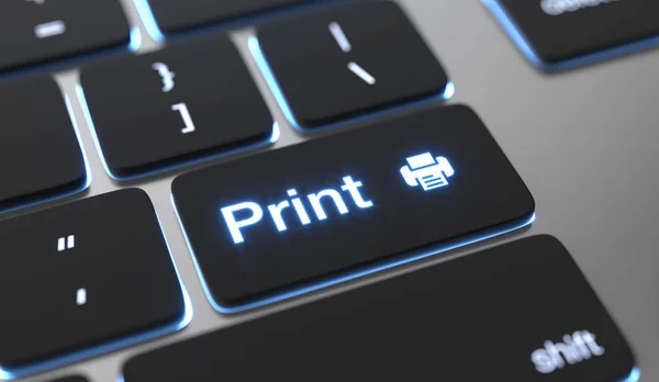 Koncepcja druku. Drukuj tekst na przycisku klawiatury. — Zdjęcie stockowe