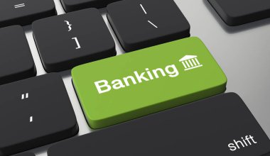 Klavye tuşuna basıyorum. Çevrimiçi bankacılık kavramı.