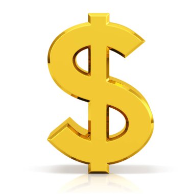 Altın dolar işareti. Beyaz arka planda izole edilmiş Amerikan doları para birimi sembolü.