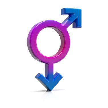 Eşcinsel sembolü 3D çizim. Beyaz arka planda izole edilmiş altın gay sembolü.