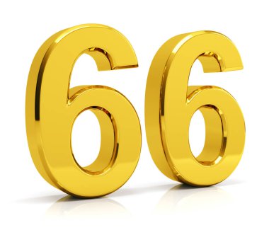 Beyaz arkaplanda 66 numaralı altın izole edildi