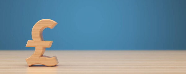 Знак Wooden pound. Символ валюты 3 фунта на деревянном фоне.