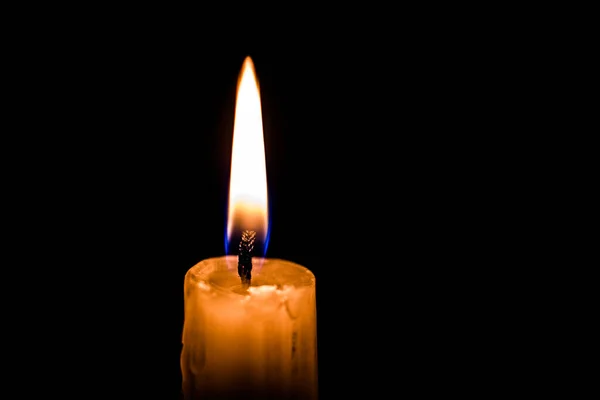 Candle Flame Close Black Background Burning Memorial Candle — Stock Photo, Image