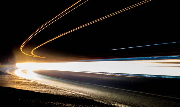 Lights Cars Night Long Exposure — Stock Photo, Image