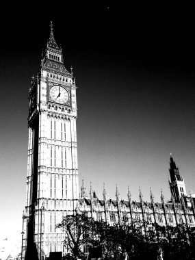 Big Ben in black and white clipart