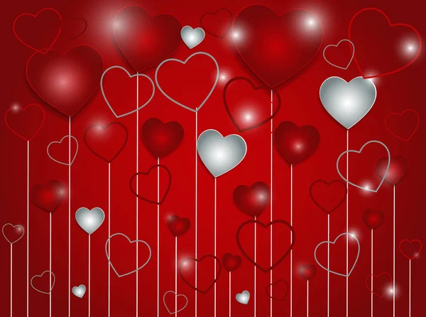 Vector background with red hearts, valentines day — Stock Vector