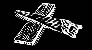 Soyut Geometri Elemanı. Beyaz odun ve testere