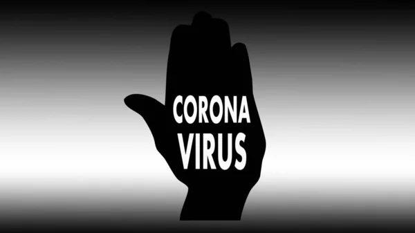Na czarnej ręce jest napis koronawirus — Zdjęcie stockowe