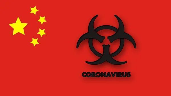 Coronavírus Bandeira Chinesa Sinal Risco Biológico — Fotografia de Stock