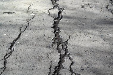 Asfalt boyunca uzun çatlaklar