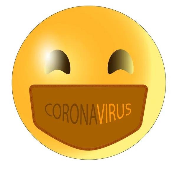 Amarelo Sorridente Uma Máscara Texto Escrita Coronavírus — Fotografia de Stock