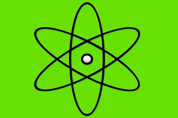 Atom Zwart Teken Groene Achtergrond Teken Atoomstructuur — Stockfoto