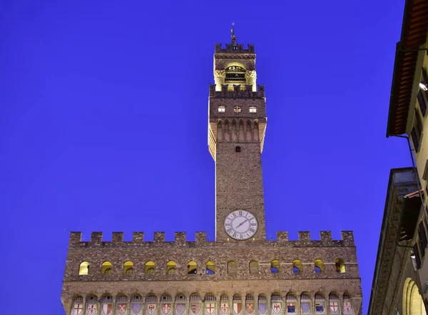 Palazzo Vecchio Nachts Florence Italië — Stockfoto